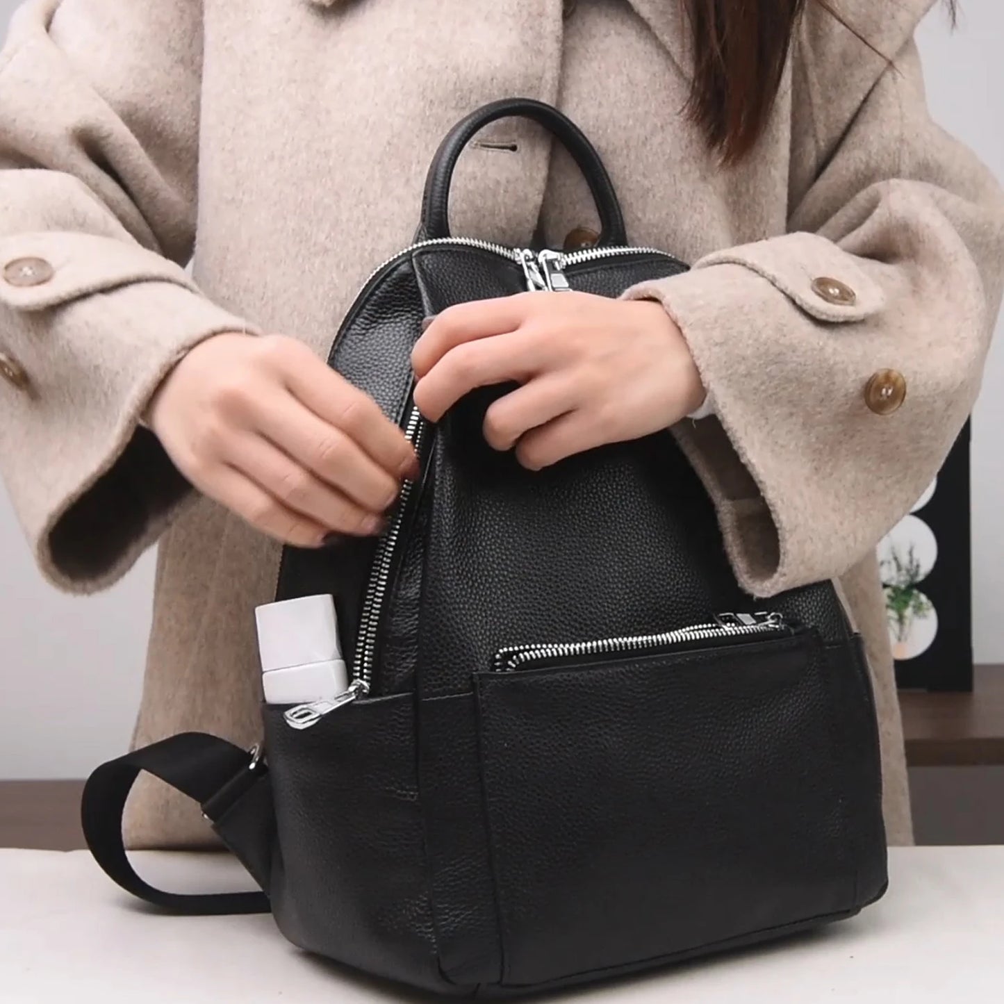 women's backpacks Genuine leather Chic Urban Tel Aviv Style Soft Adjustable structured College Laptop Backpack Shoulder Bag