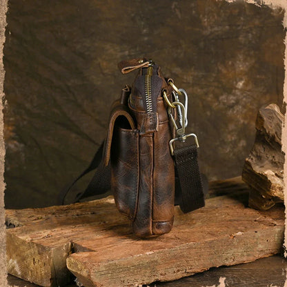 Multifunctional Waist Packs Retro Bag Men Cowhide Leather Wallet Outdoor Zipper Purse Phone Bags Vintage Wallets Through Belt