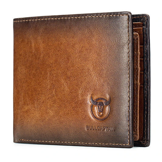 Genuine Leather Wallet for Men Retro contrasting colors RFID Blocking Slim Bifold Front Pocket Wallets Mens with 2 ID Window