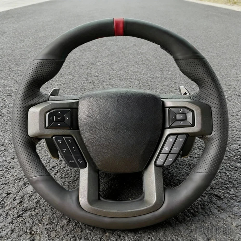 Hand Stitched Microfiber Leather King Ranch Lariat Platinum XL XLT 2015-2017 Volant Steering Wheel Cover For Ford F-150