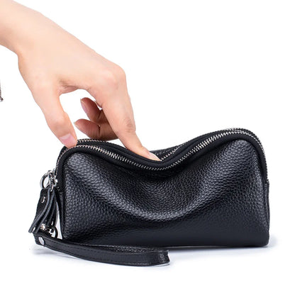 Women Long Wallet Genuine Leather 3-Layer Zipper Purse Bag Large Capacity Wristlet Clutch Wallets Phone Bag Money Purses