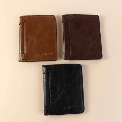 Leather 2 Fold Wallets Urban Recreational Style Soft Men's Short Wallet Credit Card Case Solid Color Pocket Purse Shopping