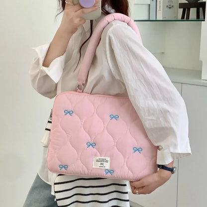New 13-15.6inch Laptop Shoulder Bag Large Capacity Shockproof Tablet Sleeve Case Multifunctional Bowknot Laptop Handbag