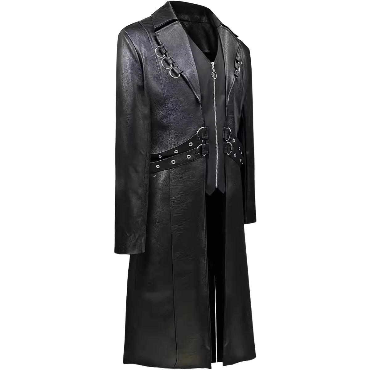 Mens Steampunk Faux Leather Jacket Fashion Medieval Trench Coat Long Outwear Autumn Winter Gothic Motorcycle Halloween Stage