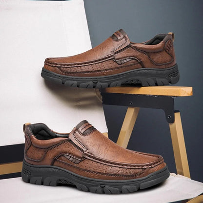 Men's Slip-On Casual Leather Shoes 2026 Wear-Resistant Anti-Skid Round Toe Loafers Thick Bottom Dress Footwear chaussure hommes