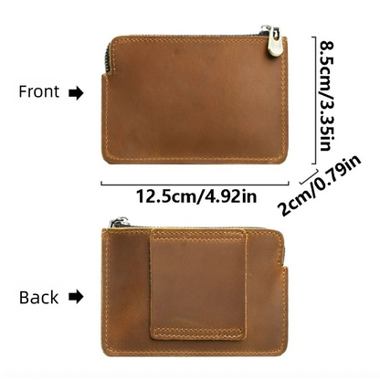 Genuine Leather Men's Short Wallet Ultrathin with Belt Loop Belt Hanging Money Pouch Portable Lightweight Zipper Coin Purse