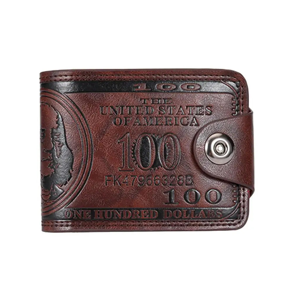 Vintage 100 US Dollar Pattern Men's Wallets Hasp Multi-Functional Leather Wallet Zipper Money Bag Daily Use