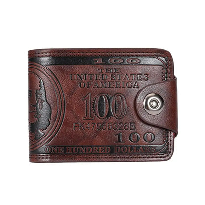 Vintage 100 US Dollar Pattern Men's Wallets Hasp Multi-Functional Leather Wallet Zipper Money Bag Daily Use
