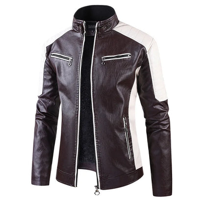 Men Stand Collar Moto Leather Jackets Fleece Winter Jackets Slim Fit PU Leather Coats High Quality Male Fashion Casual Jackets 5