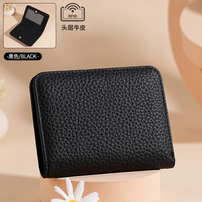 New Genuine Leather Women's Wallet Simple Mini Womens Wallets Card Bag Zipper Small Coin Bag Purse