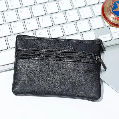 Black Leather Coins Purse Suitable For Men Women Mini Zipper Wallets Small Purses Casual Card Holder Key Holders