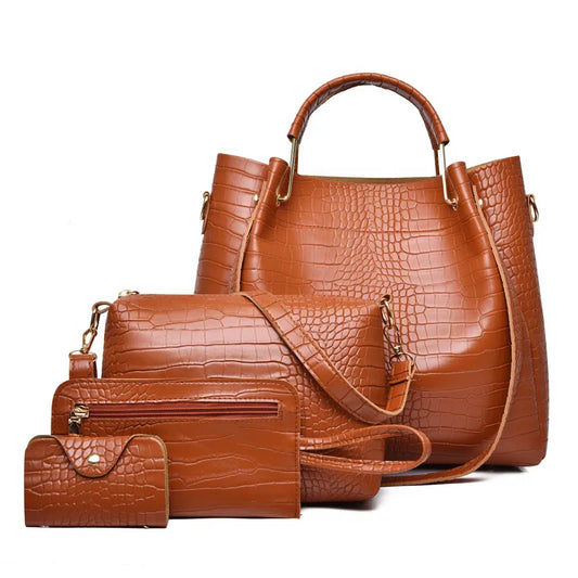 Women's Handbag 4-piece Set Women's Shoulder Bag Fashion Purse Vintage Leather Bag Large Capacity Handbag Inclined Shoulder Bag