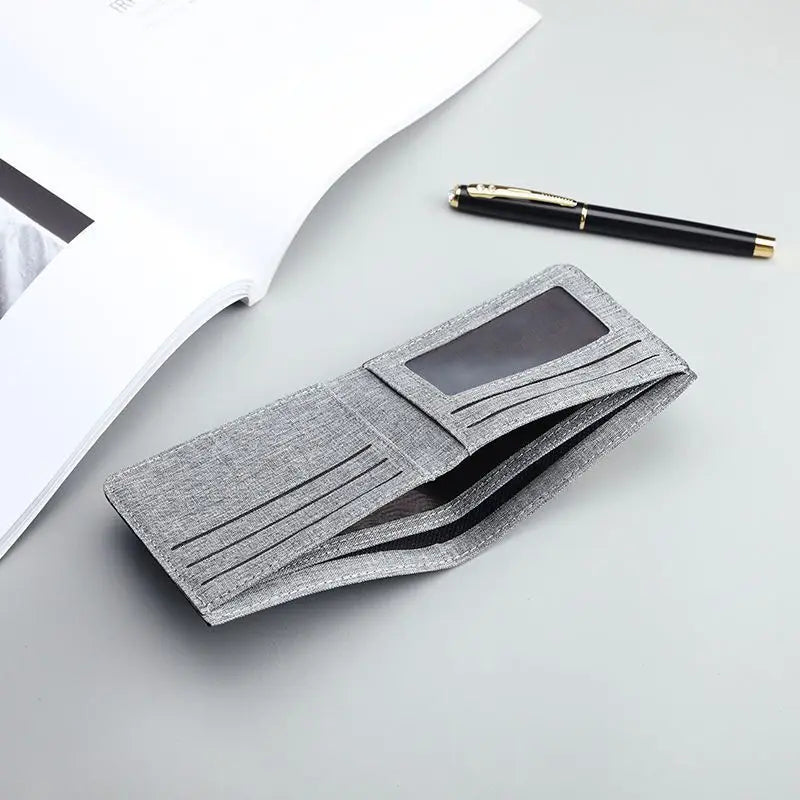 Canvas Men Wallet Black Money Bag Short Purse Gray Id/Photo/Bank Holder For Business Trips Everyday Use Organizing Essentials