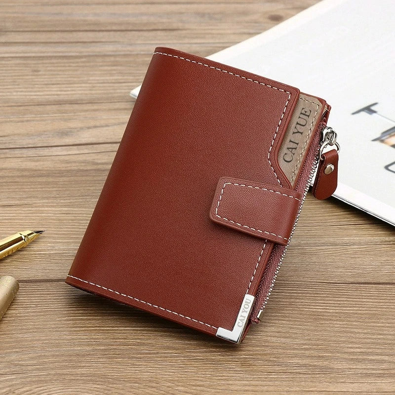 Men PU Leather Wallet Large Capacity Multi Card Slots Zipper Coin Pocket Bifold Short Purse Card Holder Perfect Gift