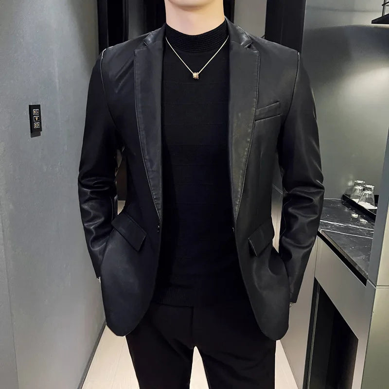 Men's Leather Jacket Autumn and Winter New Cross-border Motorcycle Jacket Slim Small Suit Men's PU Leather Jacket Suit