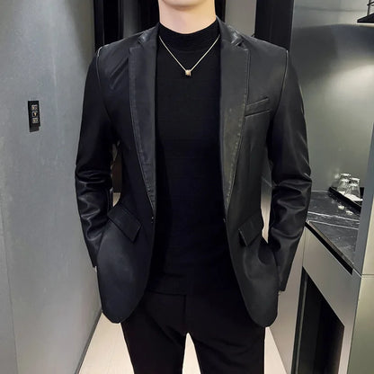 Men's Leather Jacket Autumn and Winter New Cross-border Motorcycle Jacket Slim Small Suit Men's PU Leather Jacket Suit