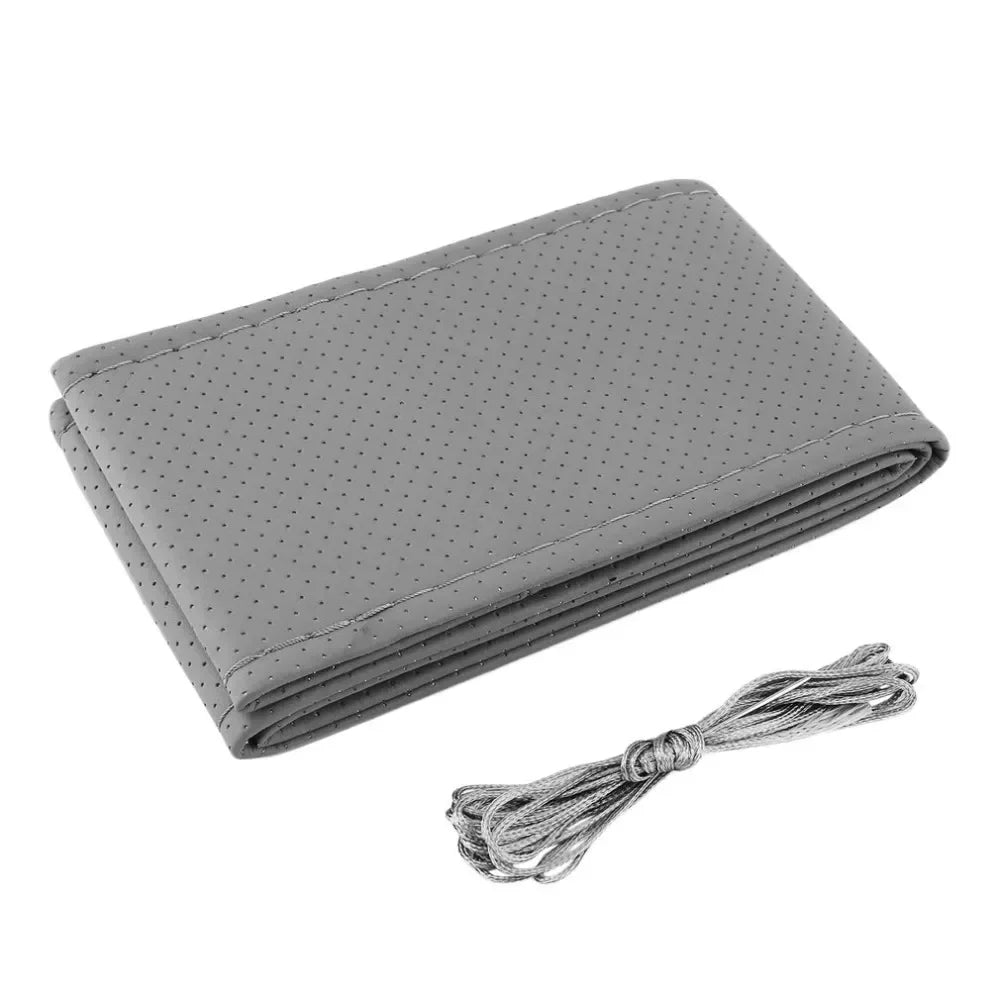 Textured Leather Hand Sew Steering Wheel Protector Cover Complete With Knitting Thread DIY Auto Interior Modification Part 1Pc