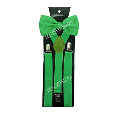 Suspenders Man Bowtie Solid Color Elastic PU Leather Suspenders For Man Belt Adjustable Straps For Wedding Bow Tie Accessories