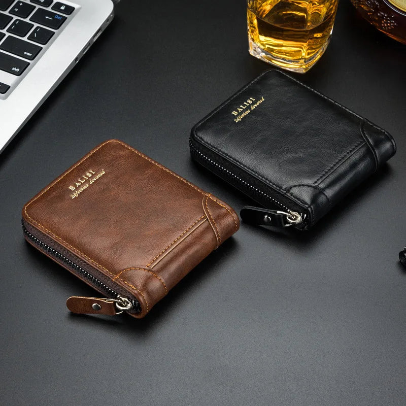 New Fashion Men's Wallet PU Leather Purse Zipper Retro Style Short Wallets for Men Card Holders Coin Storage Money Bag