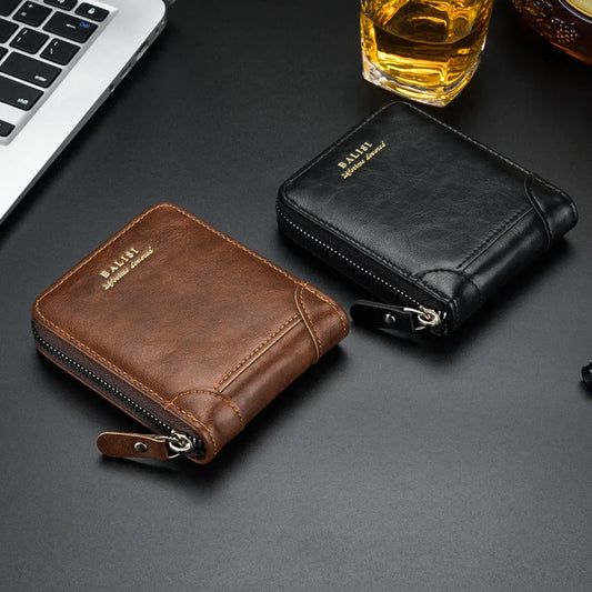 New Fashion Men's Wallet PU Leather Purse Zipper Retro Style Short Wallets for Men Card Holders Coin Storage Money Bag