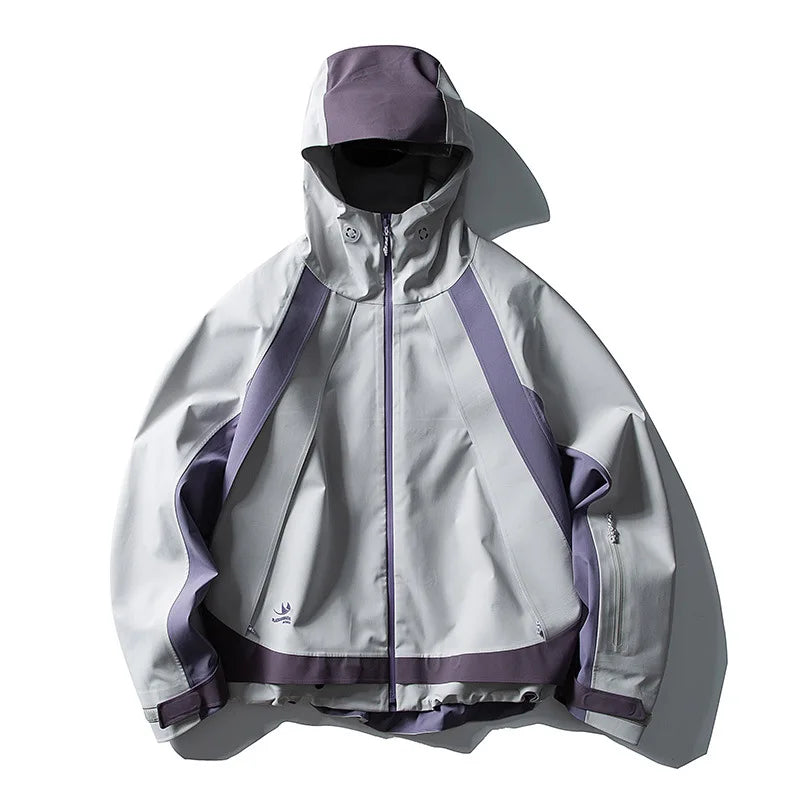 Men Full Pressure Adhesive Lightweight Waterproof Outdoor Mountaineering Casual Jacket Women Back Zipper Hooded Cargo Coat