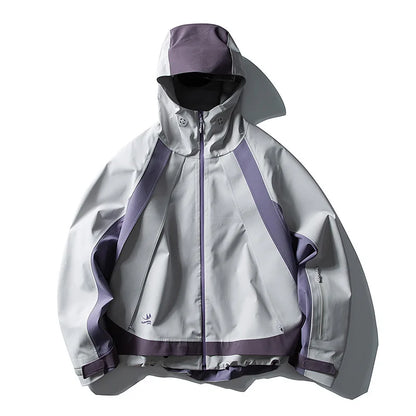 Men Full Pressure Adhesive Lightweight Waterproof Outdoor Mountaineering Casual Jacket Women Back Zipper Hooded Cargo Coat