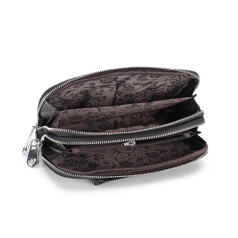 Women Long Wallet Genuine Leather Wristlet Clutch Purse Bag 2-Layer Zipper Wallets Phone Bag Money Purses