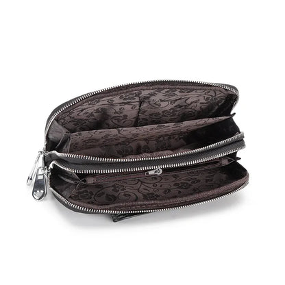 Women Long Wallet Genuine Leather Wristlet Clutch Purse Bag 2-Layer Zipper Wallets Phone Bag Money Purses