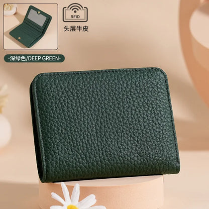 New Genuine Leather Women's Wallet Simple Mini Womens Wallets Card Bag Zipper Small Coin Bag Purse
