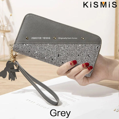 KISMIS Women's Wallets Fashion Long Leather Wallets Large Capacity Buckle Zipper Clutches Fashion Multi-Card Wallets Zipper