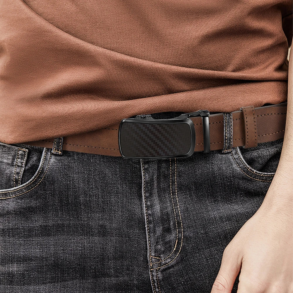 Leather belt men High Quality PU Leather Belts, Automatic Buckle Belt, Adjustable No Hole Belt Jeans Belt for Men