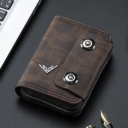 Card Holder Leather Wallet Gift Travel Business Casual Men's Double Buckle Zipper Short Coin Purse Multi-function Money Bags