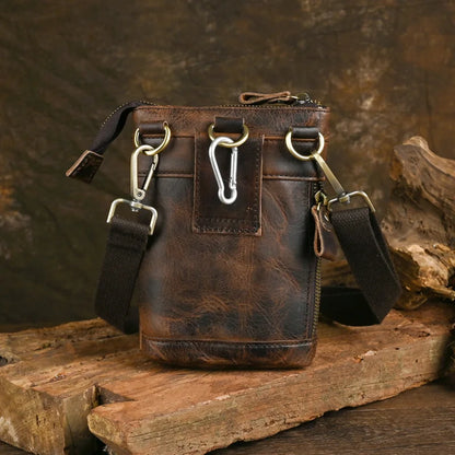 Multifunctional Waist Packs Retro Bag Men Cowhide Leather Wallet Outdoor Zipper Purse Phone Bags Vintage Wallets Through Belt