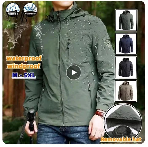 New Men Outdoor Waterproof Jacket Plus Size Windbreaker Rain Coat Breathable Fishing Camping Tactical Jackets Male Clothing 2024