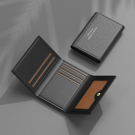 Fashion Leather Men Card Wallets Large Capacity Solid Color Male Purse Multi-card Multifunctional Photo Holder Women