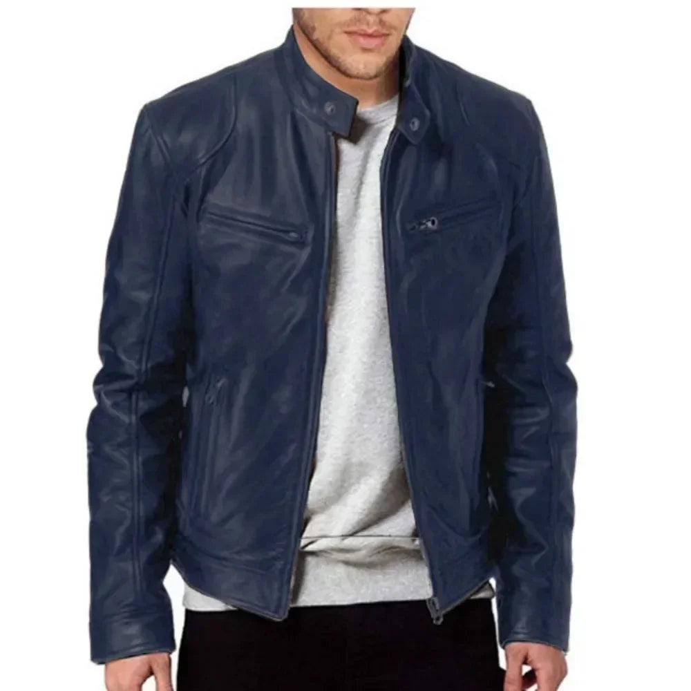 2026 Leather Motorcycle Jacket Men Stand Collar Casual Slim Short-Coat PU Jacket Autumn Winter Windproof Leather Coat Blazer Men