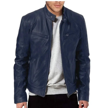 2026 Leather Motorcycle Jacket Men Stand Collar Casual Slim Short-Coat PU Jacket Autumn Winter Windproof Leather Coat Blazer Men