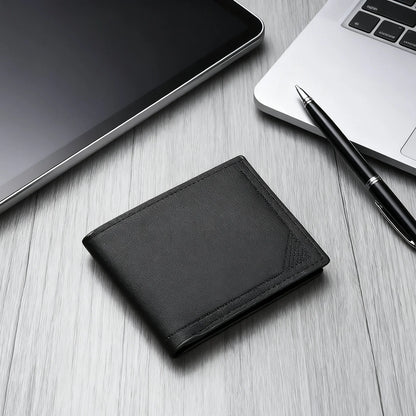 Men's Slim Wallet Short Horizontal Design Multiple Card Slots Large Capacity Soft Leather Business Money Clip