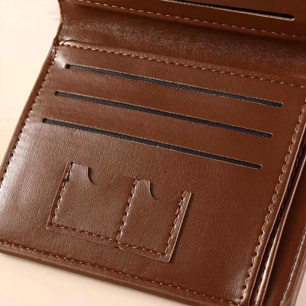 Leather 2 Fold Wallets Urban Recreational Style Soft Men's Short Wallet Credit Card Case Solid Color Pocket Purse Shopping