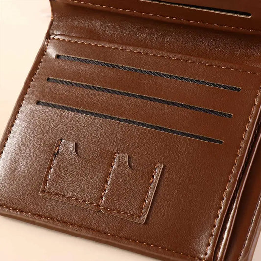 Leather 2 Fold Wallets Urban Recreational Style Soft Men's Short Wallet Credit Card Case Solid Color Pocket Purse Shopping