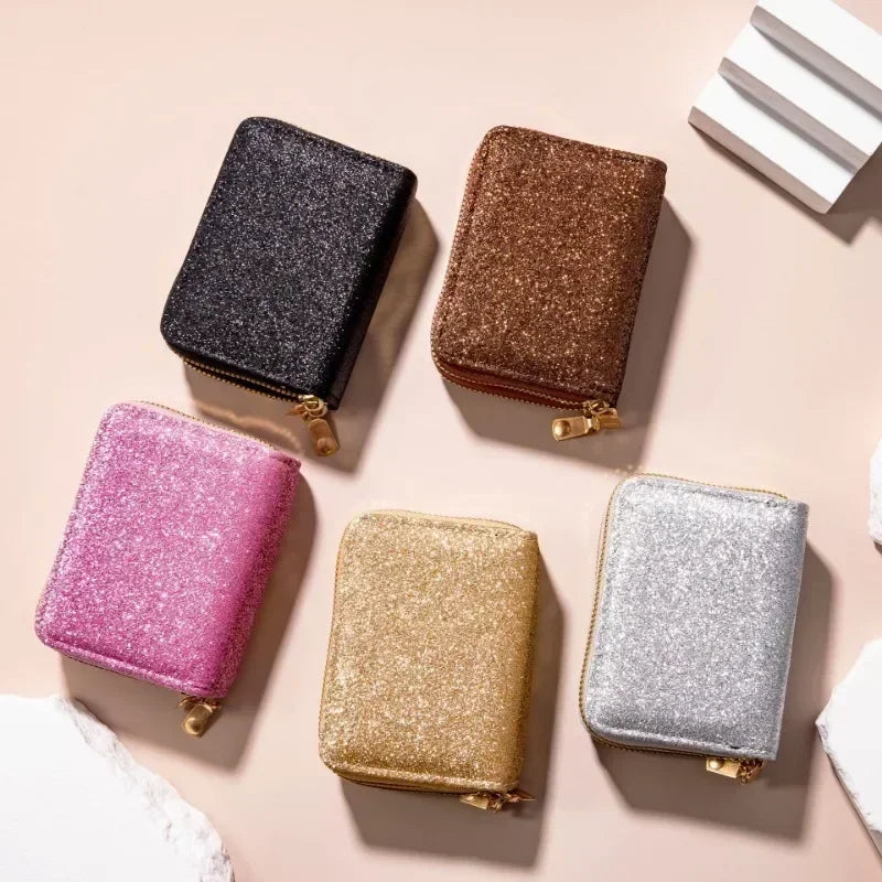 Leather Wallets Women Glitter Sequin Wallets Fashion New Money Bag Coin Purses Solid Color Credit Multi-card Card Holder Bags
