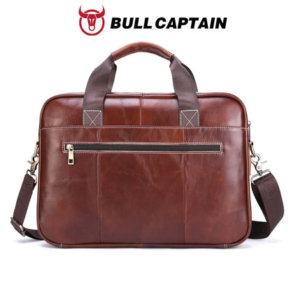 BULLCAPTAIN Leather Laptop Bag, Top Layer Leather 15" Laptop Bag Men's Laptop Briefcase Briefcase Work Business Travel Bag 053