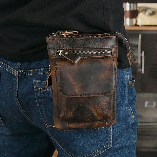 Multifunctional Waist Packs Retro Bag Men Cowhide Leather Wallet Outdoor Zipper Purse Phone Bags Vintage Wallets Through Belt