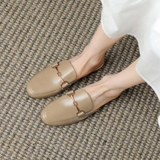 Genuine leather shoes women mules slipper Cover Toe Elegant Slippers summer Simple Casual Loafers