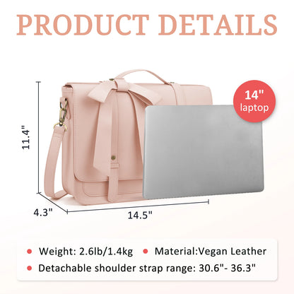 Genuine Leather Shoulder Bag Women's Messenger Bag PU Leather 14 Inch Laptop Bag Briefcase Suitable for University Business
