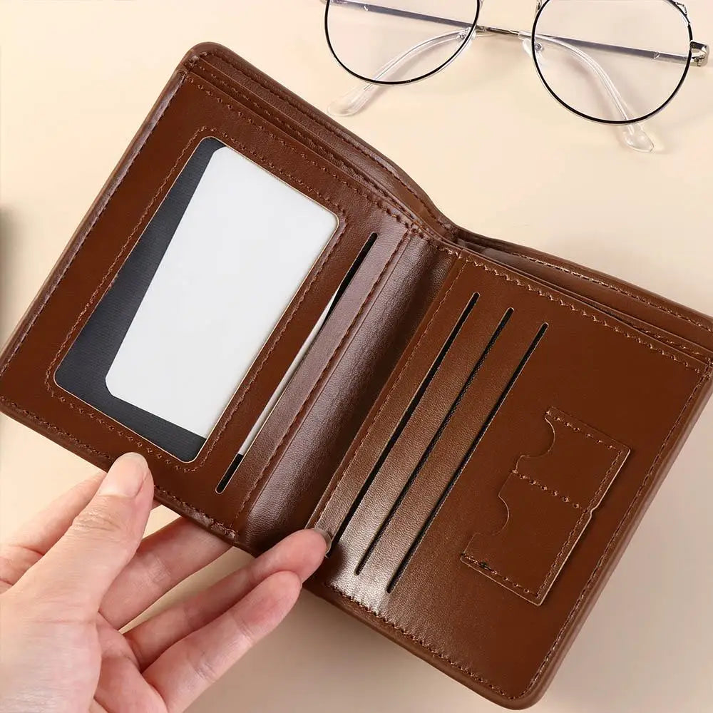 Leather 2 Fold Wallets Urban Recreational Style Soft Men's Short Wallet Credit Card Case Solid Color Pocket Purse Shopping