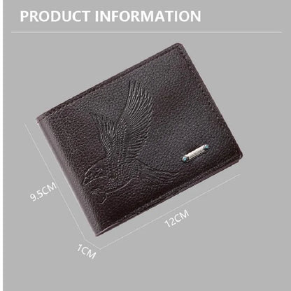 Classic Men's Leather Wallets Slim Minimalist Hawk Pattern Bifold Credit ID Card Holder Wallet Purse Short Thin Money Clip