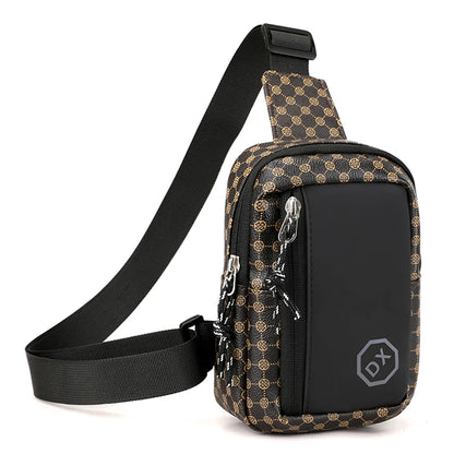 Casual Business Shoulder Bag for Men PU Leather Messenger Bag Wide Strap Crossbody Bags Plaid Designer Male Sling Bags