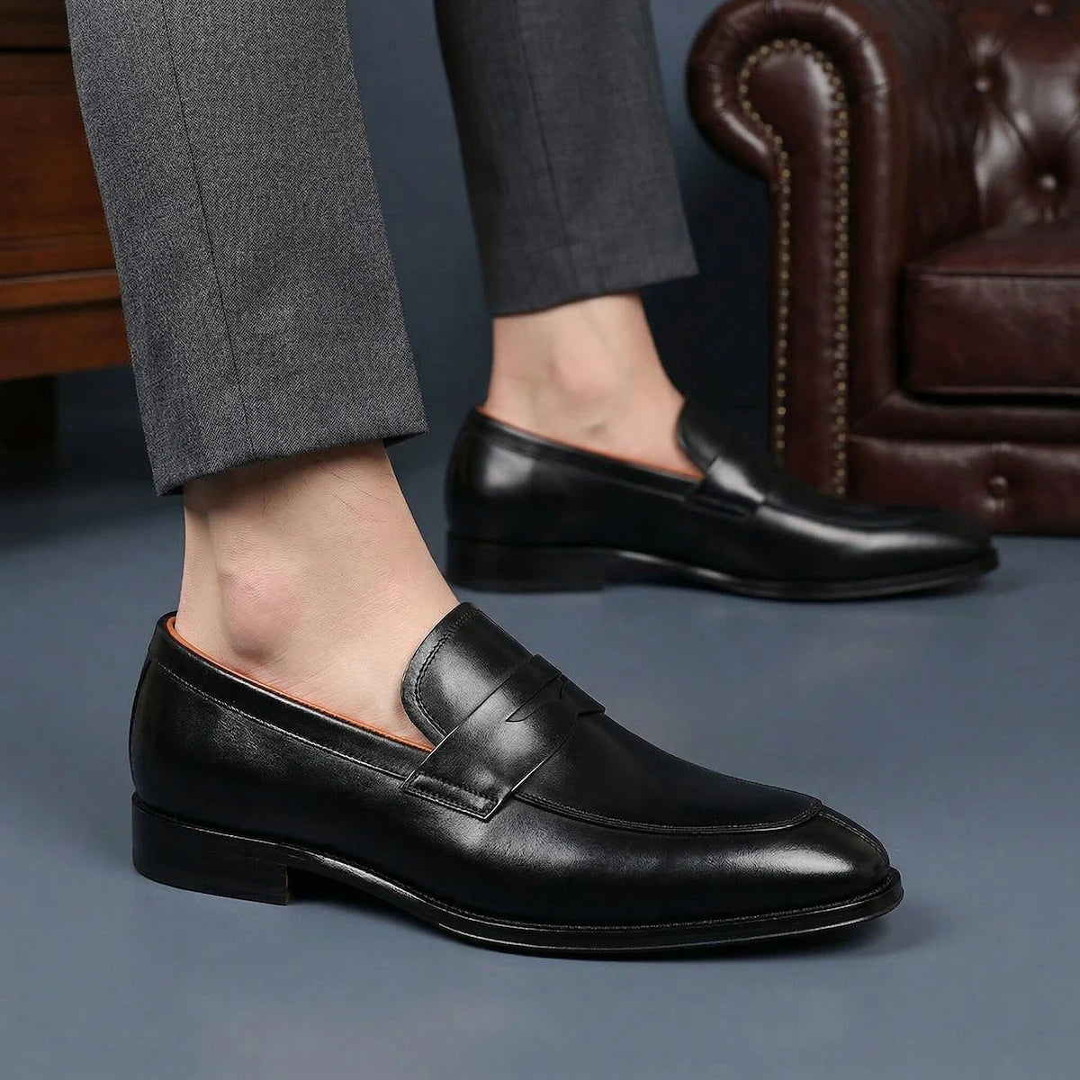 Men Loafer Casual Shoes Calf Leather Waterproofing Materials Formal Dress Shoes Oxfords for Men