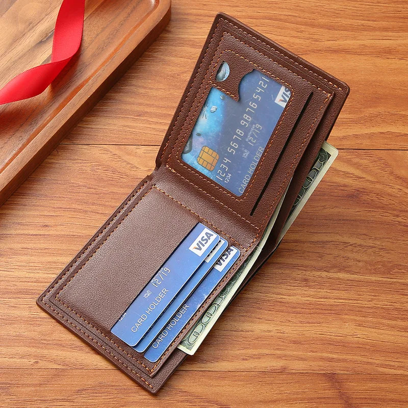 Men PU Leather Coin Purse, Large Multi Slots Card Holder, Retro Casual Wallet for Business ID Cash Dollar Coins Daily Use